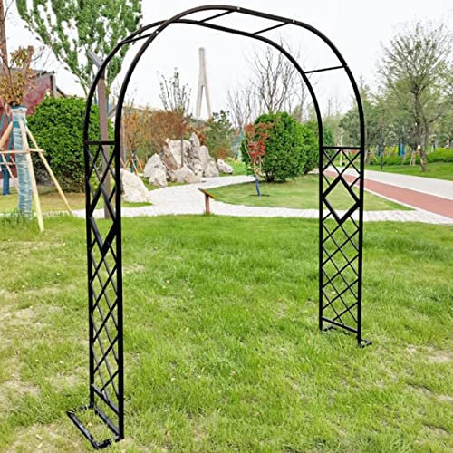 Arco da giardino in ferro battuto nero per piante rampicanti antiruggine zincato pergolato per decorazioni per matrimoni all'aperto, larghezza 180 cm, con basi