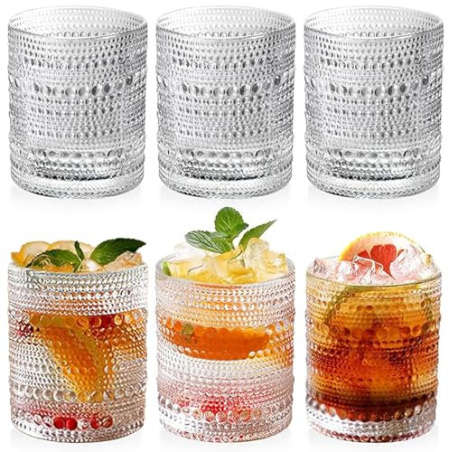 LOITTAINUE Gläser Set 6 Teilig, 350ml Vintage Trinkgläser Set, Whiskeygläser, Cocktailgläser, Saftgläser aus Glas, Wassergläser für Wasser, Drink, Saft, Party, Garten - Spülmaschinenfest