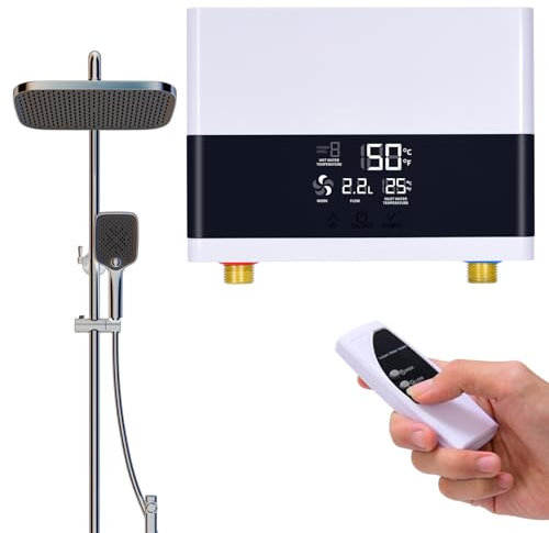 HENYEER Elektronischer Durchlauferhitzer, 6000W Durchlauferhitzer mit Fernbedienung, Mini Durchlauferhitzer mit digitalem Display, Ohne Stecker, Druckfest, Geeignet FüR Waschbecken, KüChen, SpüLbecken