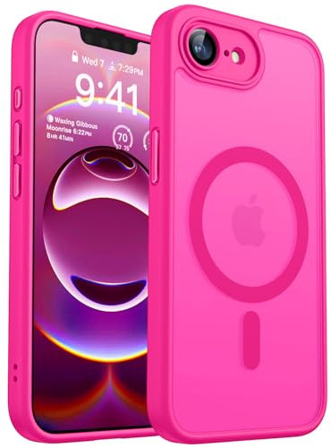 CANSHN Magnetica Cover per iPhone 16e(6.1 Pollici),Compatibile con MagSafe, [Protezione Completa Della Fotocamera] Custodia Traslucida Opaca Protettiva Sottile Antiurto,Rosa Calda