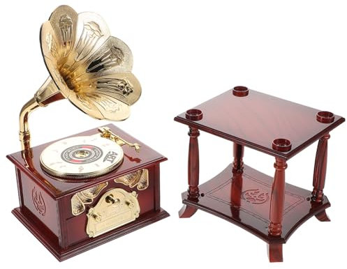 ibasenice Klassische Grammophon-spieluhr Mit Mechanismus Vintage Dekoration Für Schreibtisch Tischplatte Mit Detailreichen Schnitzereien Instrument Für Musikliebhaber Antik Charmant Retro