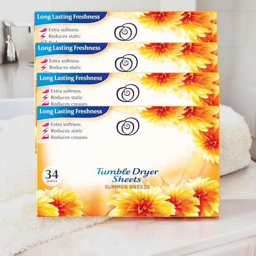 4 x 34 Tumble Dryer Sheets SUMMER BREEZE Laundry Linen Fabric Conditioner Fresh Clothes