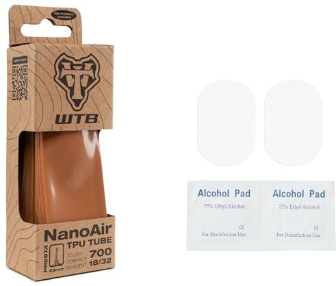 WTB -TPU-Schlauch für Rennrad, 700 x 18-32 mm, 60% leichter und 3-mal kleiner als herkömmlicher Fahrradschlauch, 85 mm Presta-Ventil, inklusive zwei Patches