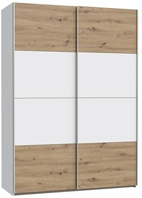 Homely | Armario de Puertas correderas DOMY 150 | Acabado Laminado sintético Color Roble Artisan/Blanco Mate | Medidas 150x61,2. Altura 210 cm. | Diseño Funcional