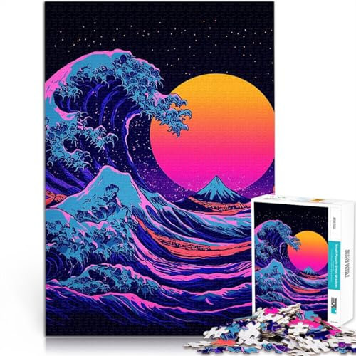 Puzzle für Erwachsene mit 1000 Teilen Lernspiel-Herausforderungsspielzeug Große Welle Neon Art Verbessern Sie das Gedächtnis75x50cm