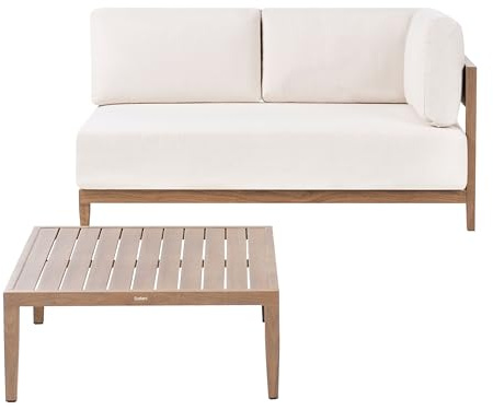 Modern Outdoor Patio 2 Seater Garden Sofa Aluminium with Light Beige Cushions Coffee Table Brown Sampieri