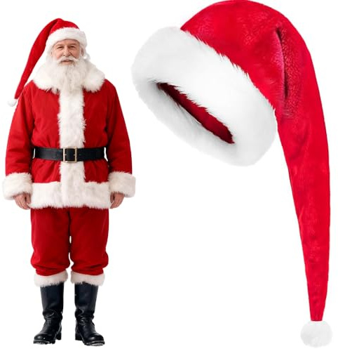 PLLYPE Lang Weihnachtsmütze, Nikolausmütze Erwachsene, Plüsch weihnachtsmann mütze mit dicker fellrand, für Neujahr Festliche Weihnachtsfeier