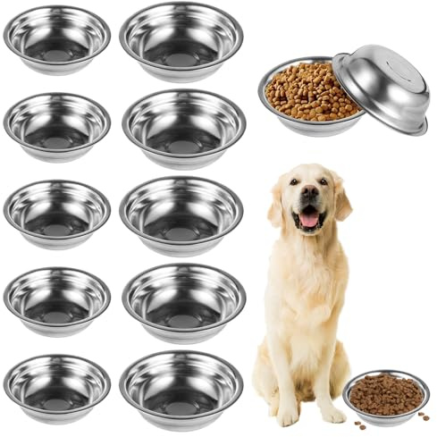 10PCS Stainless Steel Cat Food Bowls, Cat Dishes Food and Water, Shallow Cat Bowl Whisker Fatigue Relief, Unbreakable, for Elevated Stands, Dishwasher Safe, for Small Pets, 5 Inch and 6.5 Inch