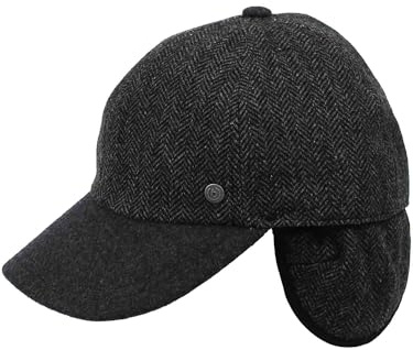 bugatti Wetterabweisende Flatcap mit Fischgrat-Design und Ohrenklappen | Hutgröße 57, 59, 61 | Aus reiner Wolle