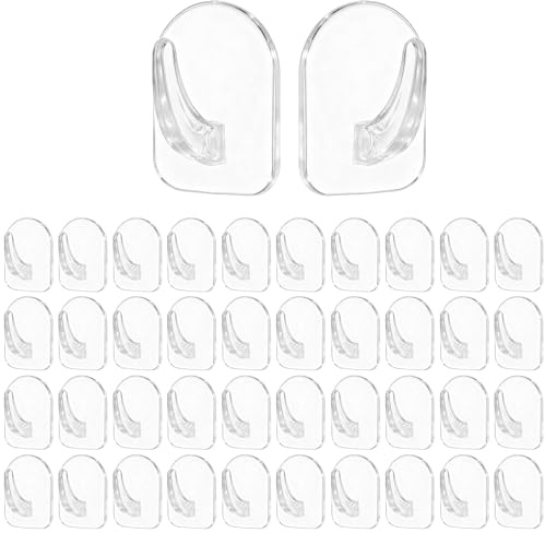 IANFAN 40 Pcs Clear Adhesive Wall Hooks for Hanging, Reusable Seamless Hooks Transparent Sticky Hook with Non Marking Sticker Acrylic Sticky Hangers for Home Kitchen Bathroom Bedroom Office