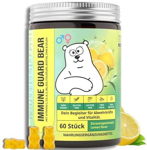 Multivitamin Gummies, Vitamin Gummibärchen mit Vitamin C, D3, Zink & Selen für Immunsystem, Vegan, 60 Gummies - TRUEBEARS