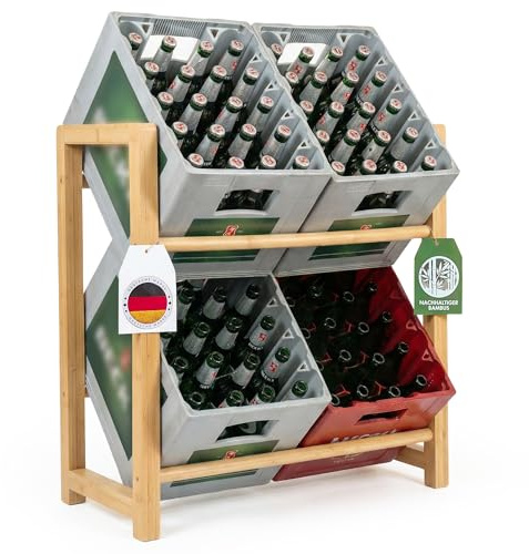 ZYZUZ Getränkekistenregal 4 Kisten - Natürliche Holz-Optik & Stabilität | Warme Wohnoptik statt kaltem Metall – Robust, bodenschonend und platzsparend für ein aufgeräumtes Zuhause