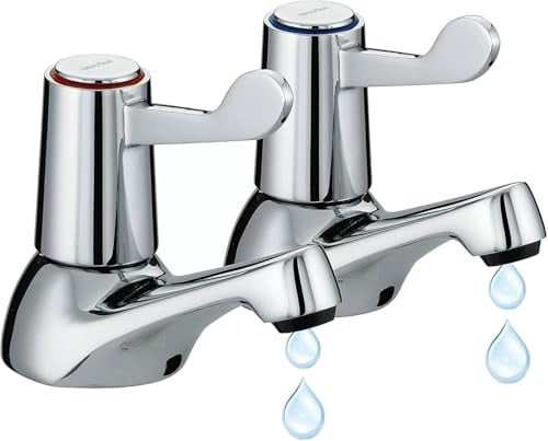 Yeqqzq Pair of 2 Bathroom Basin Taps, Chrome Plated Copper Body Lever Bathroom Sink Tap for Hot and Cold Water, Pair of Bathroom Sink Taps for Bathroom Kitchen, Sink tap Double Basin taps