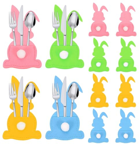 12 Piezas Bolsa para Cubiertos de Pascua, Porta Cubiertos con Forma de Conejo, Lindo Portacubiertos Fieltro Pascua, para Decorar Fiestas y Mesas de Pascuas (C)
