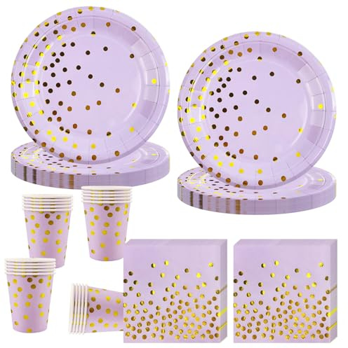 Party Supplies,Purple Birthday Decorations Party Tableware Set (20 Guests) | Contain Plates Cups Napkins for Birthday Wedding Partys Anniversary