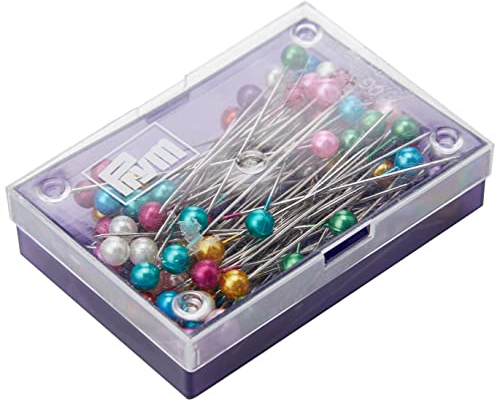 Prym Perlkopf-Stecknadeln 0,58 x 40 mm bunt Sortiert, Karte mit Dose, Stahl, 40 x 0,58mm