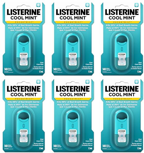 Listerine Cool Mint Pocketmist, Oral Care Mist for Fresh Breath, Non-Aerosol Sugar-Free Minty Bad Breath Refresher Spray to Kill 99% of Bad Breath Germs, Portable, Cool Mint Flavor, 7.7 mL
