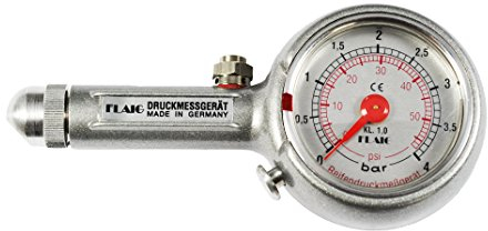 Flaig Reifendruckmesser 0-4 bar ? Qualität Made in Germany - Präziser Luftdruckprüfer mit Ablassventil & Geradanschluss, ± 1% Messgenauigkeit, für Motorrad, Auto, Wohnmobil, MTB & mehr