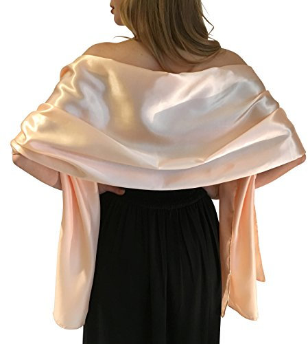Central Chic Belle Écharpe Châle Étole Pashmina En Satin Cérémonies Fêtes Mariage Ivoire Noir Blanc Or Violet Argent Gris 2 Taille S-M & L-XL (L-XL, Rose Nude)