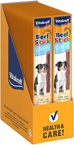 Vitakraft Beef Stick Low Fat, Hundeleckerli, Fleischstick Pute, Hunde Trainingsleckerli, für Hunde mit Gewichtsproblemen, ohne Zusatz von Zucker (50x 12g)