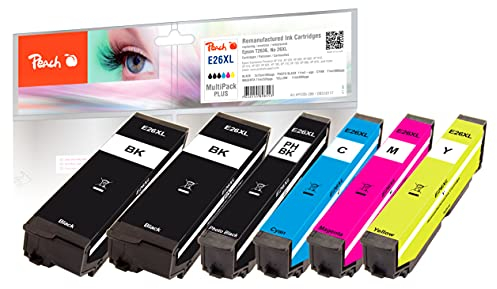 Peach E26 Spar Pack Plus Druckerpatronen XL (2xBK, PBK, C, M, Y) ersetzt Epson No. 26XL, C13T26364010 für z.B. Epson Expression Premium XP -510, Epson Expression Premium XP -520