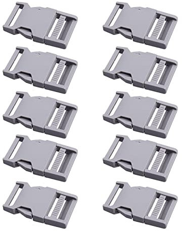 SWIDUUK - Lot de 10 boucles de sangle très robustes et durables de 25 mm - Réglables avec fermoir en plastique à dégagement rapide, Plastique, gris, Taille unique