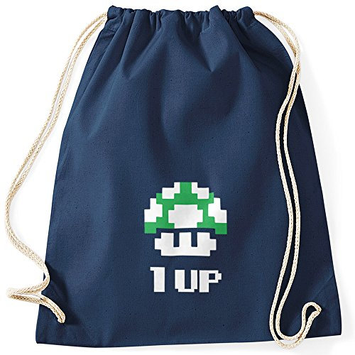 MoonWorks Turnbeutel Geburtstag Retro Pixel-Pilz 1-Up-Pilz Level-Up Gaming Konsole 90er Navy Unisize