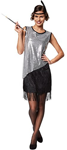 dressforfun tectake Frauenkostüm South Carolina | Kurzes, sexy Kleid | Moderne Metallik-Optik | Inkl. Haarband mit Feder (XXL | Nr. 301604)