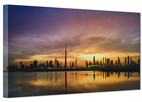 Panorama Bild auf Leinwand – Keilrahmen – fertig gerahmt – DUBAI – Vereinigte Arabische Emirate – Nahen Osten Metropolen – Burj Khalifa al-arab – Palm Jumeirah – 30 x 70 cm – ohne Rahmen – (Cod.4969)