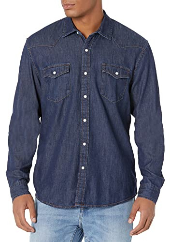Amazon Essentials Men's Regular-Fit Long-Sleeve Denim Shirt, Rinsed, XXL