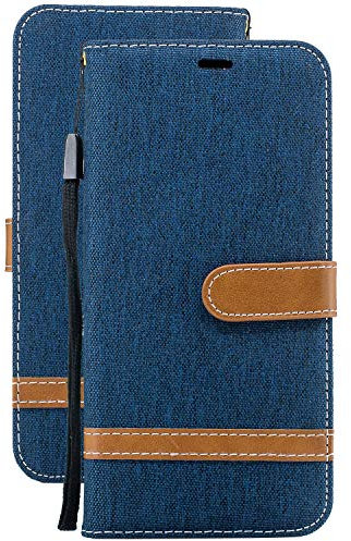 Laybomo Cover Samsung Galaxy A40 / A405F Custodia Pelle Stile Jeans Portafoglio Morbido TPU Silicone Magnetico Protezione Flip Cover Custodia per Galaxy A40 con Porta Carte di Credito (Profondo Blu)