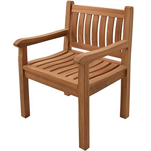 Teako Design Gartenstuhl Arezzo mit Armlehne Teak Massivholz Terrassenstuhl Balkonstuhl Teakholz wetterfest und robust