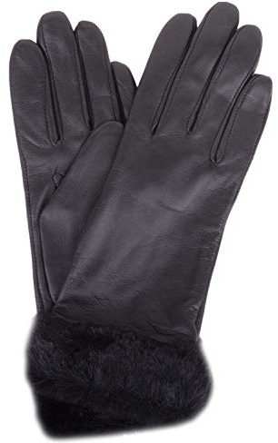 SNUGRUGS Womens Super Soft Stylish Leather Winter Glove/Gloves with Faux Fur Trim