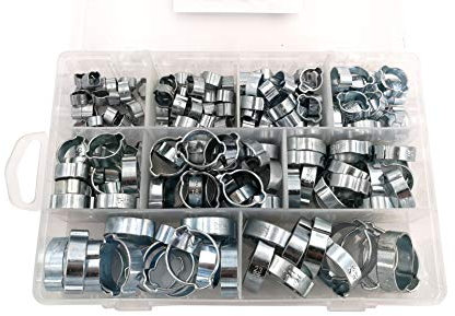 2-Ear Clamp Assortment 175 Pieces Steel Hose Clamps Hose Clamps