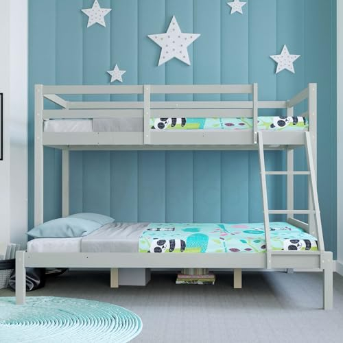 Vida Designs Sydney Triple Bunk Bed, Three Sleeper, Solid Pine Wood Frame, Kids Children, Double 4 Foot 6, Single 3 Foot, Grey