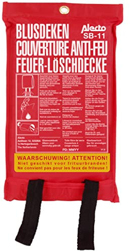 Alecto SB-11 Löschdecke - 1 m x 1 m Feuerlöschdecke für Küche, Camping und Haushalt, kompakt & sofort einsatzbereit - entspricht 2001/95/EC (GPSD)