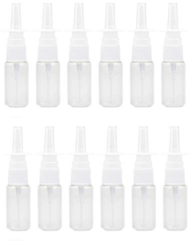 12 Pieces 10 ml Empty Plastic Nasal Spray Bottles Refillable Plastic Nasal Spray Bottles Pump Sprayer Mist Nose Spray Refillable Bottle, Transparent