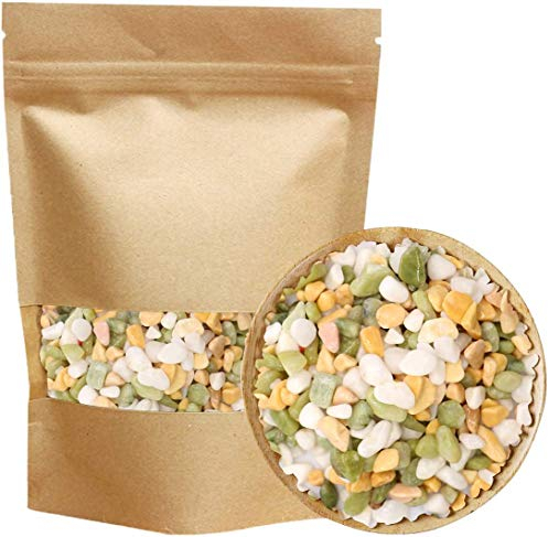 TOYPOPOR Dekorative Steine, Kieselsteine für Pflanzen, Garten, Kies, weiße Steine mit gelben, grünen Pastellakzenten, Vasenfüller, Naturstein, Top-Dressing für Topfpflanzen und Sukkulenten, 1 kg