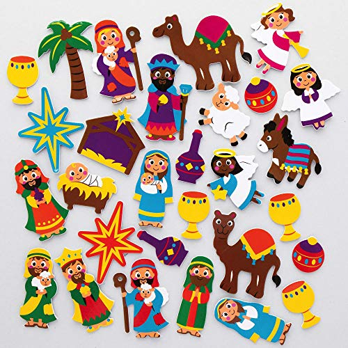 Baker Ross AX499 Weihnachtskrippe Moosgummi Sticker - 200 Stück, Schaumstoff Aufkleber für Kinder zum Basteln, Gestalten und Dekorieren