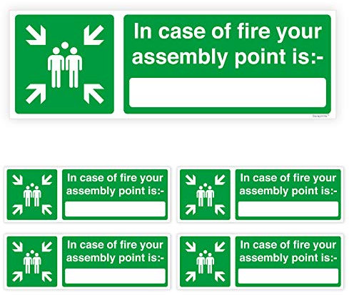 Lot de 5 panneaux de point de montage d'incendie pour l'extérieur (300 x 100 mm) - Autocollants imperméables