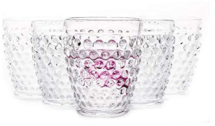 EVEREST GLOBAL Hobnail Old Fashion Iced Beverage Tumblers vintage glassware 10 oz. set of 6 Glass Cup for Water Wine Soda Whiskey Juice Milk Beer Iced-tea for Dinner Parties Bars Restaurants (Clear)