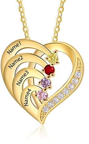 lorajewel Halskette Personalisiert Anhänger Herz mit 2 3 4 Namen Damen Silber 925 Roségold Gold Halskette mit Gravur Schmuck Geschenk für Weihnachtstag Muttertag Geburtstag