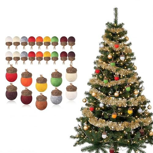 Tatuo 30 Pcs Thanksgiving Mini Felt Acorns Ornaments, Mixed Colors | Fall Wall Felt Balls Bulk for Crafts, Autumn Colorful Hanging Ornaments, Thanksgiving Party Favors, Home Indoor Decor