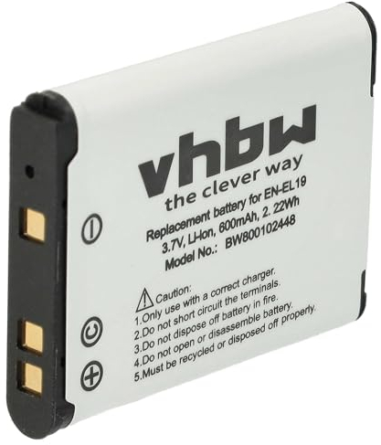 vhbw 1x Batteries Compatible avec Nikon CoolPix S3100, S3200, S2750, S2900, S2800, S32, S33 Appareil Photo, Reflex numérique (600mAh, 3,7V, Li-ION)