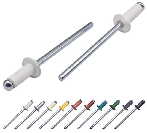 Lot de 50 rivets aveugles peints, 3,2 x 8 mm, tête bombée, DIN 7337, rivets en aluminium et mandrin en acier, rivets pop (50, blanc pur RAL 9010)