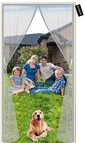 Magnetic Fly Screen Door 70x185cm(27x72inch) Anti Mosquito Fly Curtain Door Screens Nets - Without Drilling Top-to-Bottom Seal Automatically - Keep Fresh Air in&Bugs Out - Grey A