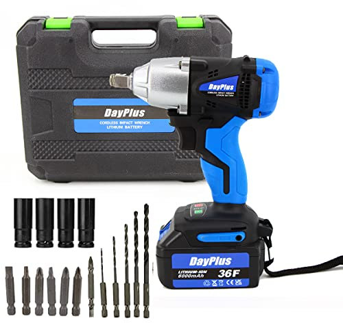 Akku Schlagschrauber mit 6Ah Akku und Ladegerät, 18V 1/2 Zoll 420 Nm Akku Bohrmachine Akku Drehschlagschrauber mit LED-Leicht und Steckdosen, Bohrer, Schraubendreherbits