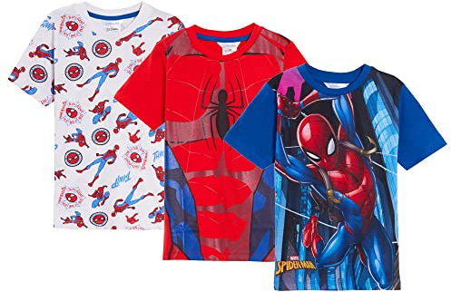 Boys 3 Pack Spiderman T-Shirts Kids Marvel Dress Up Tops Short Sleeved Tees Multipack