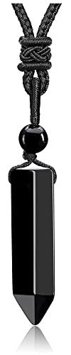 CrystalTears Black Obsidian Healing Crystal for Men Necklace Hexagonal Natural Quartz Crystals Point Pendant Necklace Adjustable Rope Gemstone Jewellery for Men