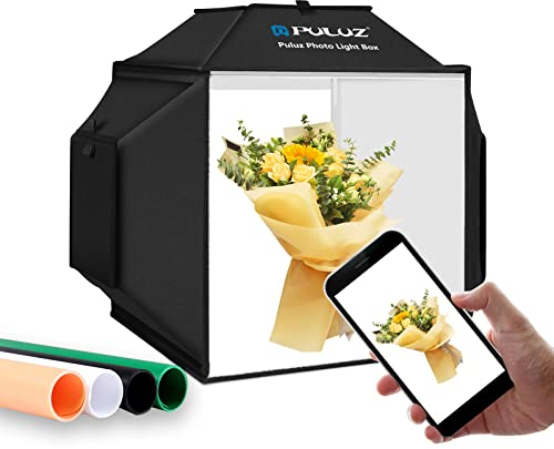PULUZ 40 cm Schießzeltbox, tragbare 16 x 16 Zoll Softbox Foto Lightbox Backdrop Kit Fotografie Studio Light Box mit 4-farbigem Hintergrund LED Panel Kit